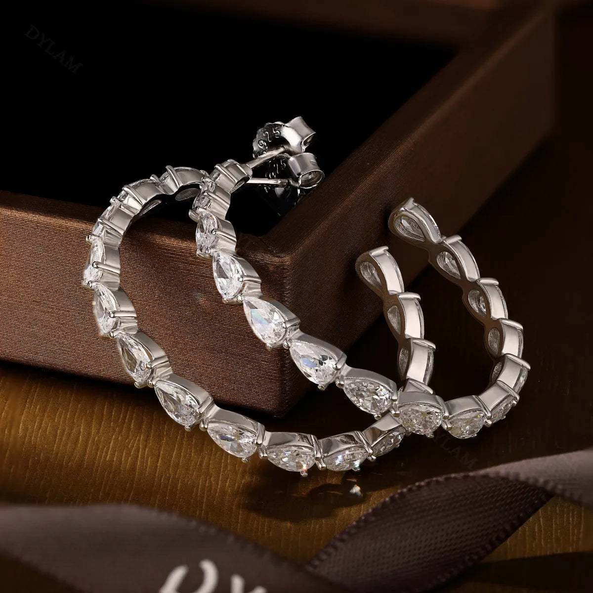 Silver Zircon Pear Cut Hook Inlaid Ear Hoops