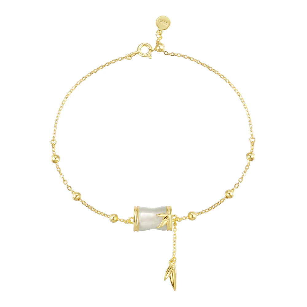 Silver Jade Cut Bamboo Beaded Bracelet