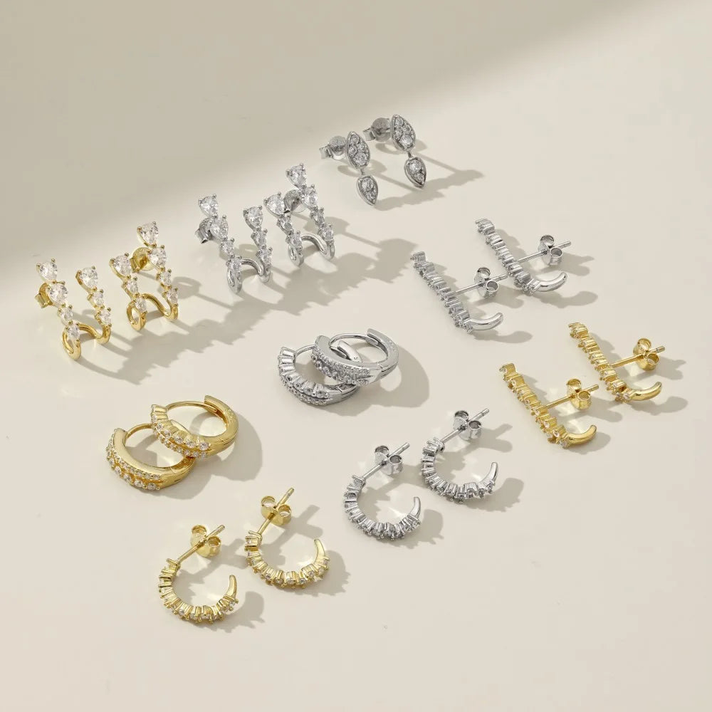 Silver Zircon Pear Cut Double Layer Ear Hoops