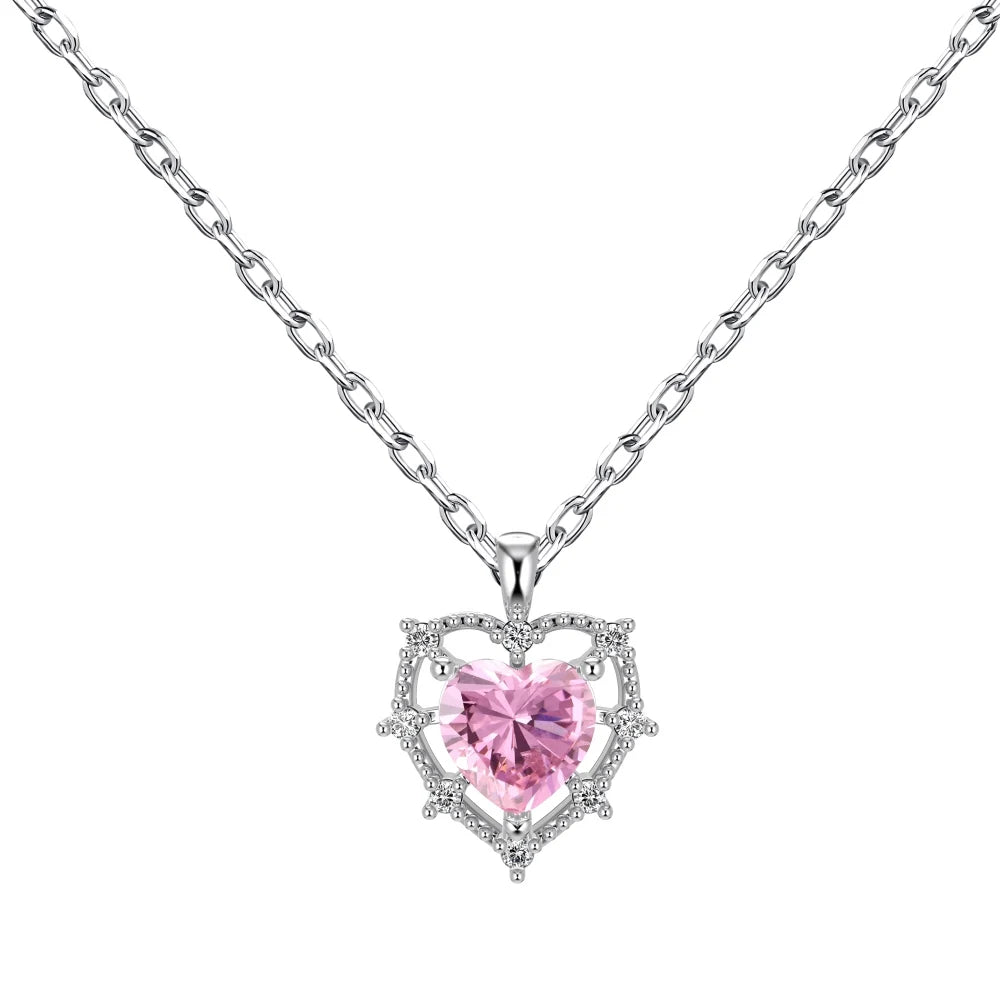 Silver Zircon Heart Cut Multi Layer Pendant Necklace