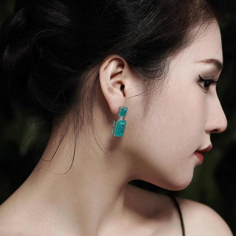 Silver Zircon Radiant Cut Chunky Drop Earrings