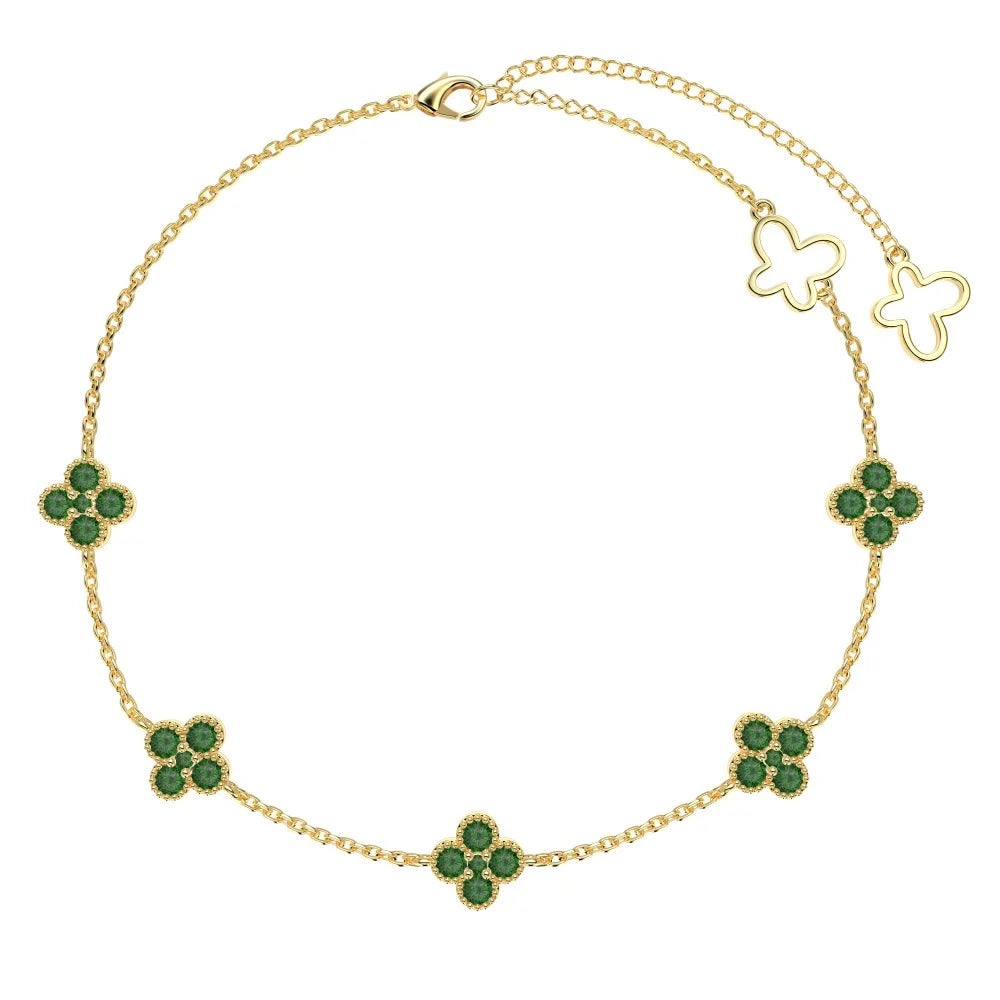 Silver Zircon Round Cut Clover Anklet