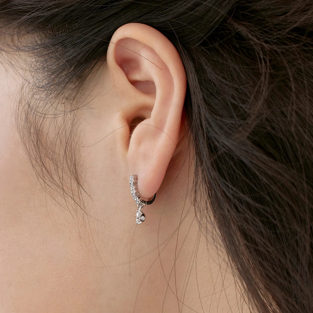 Silver Zircon Round Cut Single Huggie Earrings