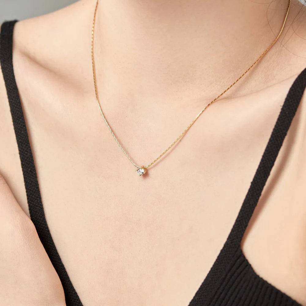 Silver Zircon Round Cut Box Pendant Necklace