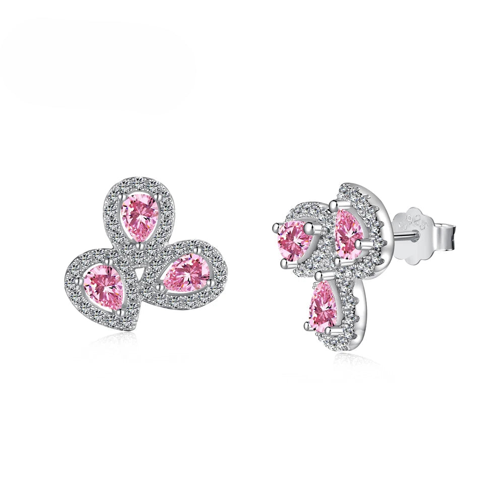 Silver Zircon Pear Cut Water Drops Ear Studs