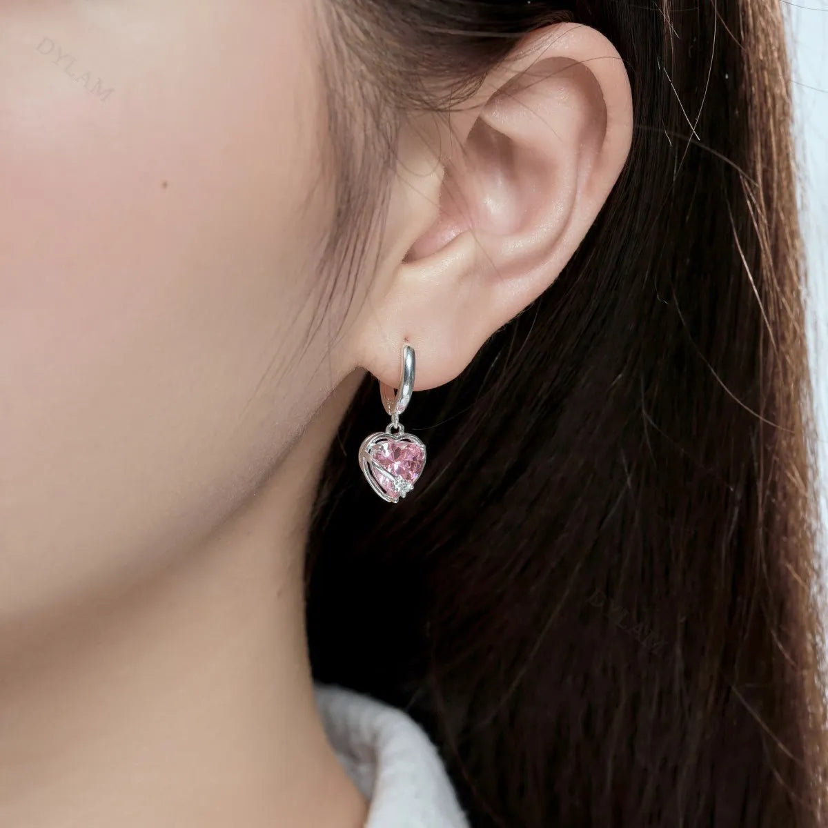 Silver Zircon Heart Cut Wrapped Huggie Earrings