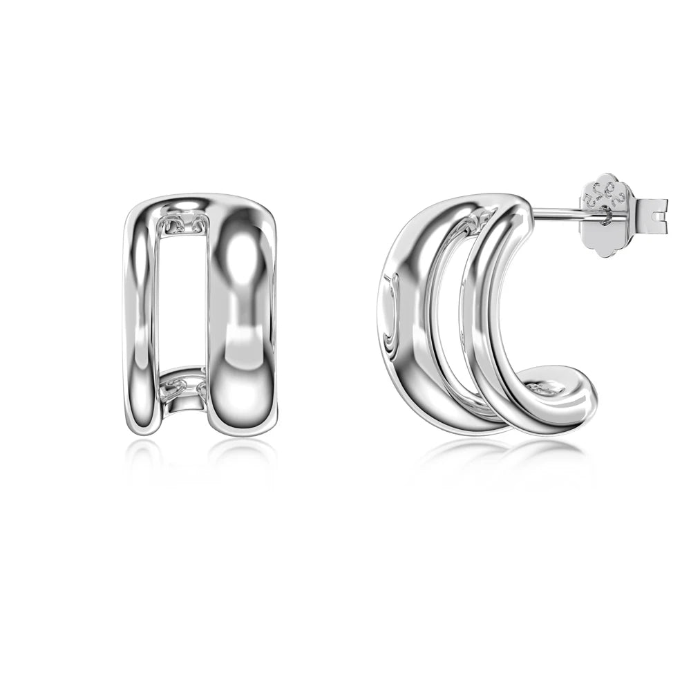 Silver Curved Twisted Huggie Earrings