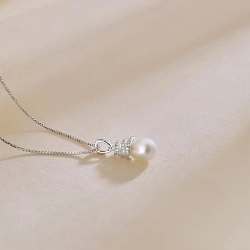 Silver Pearl Halo Pendant Necklace