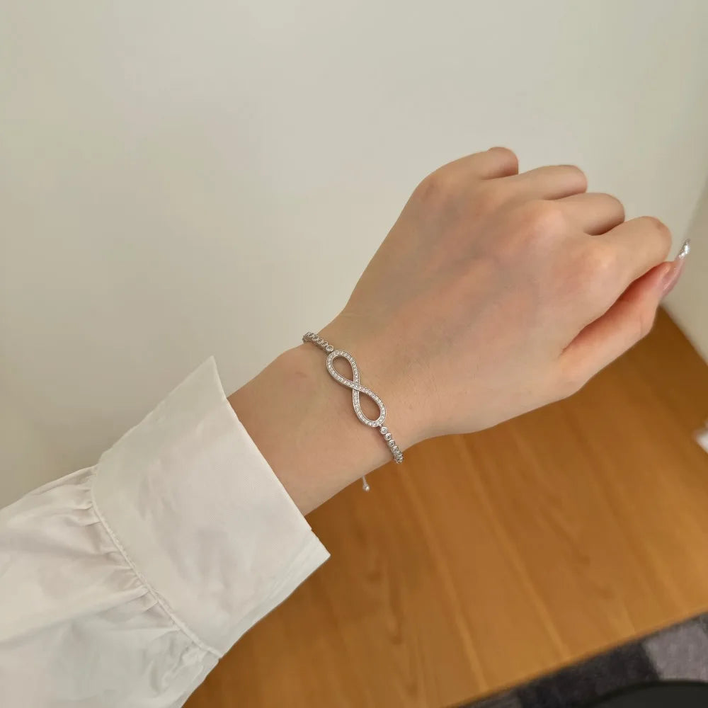 Silver Zircon Round Cut Infinity Chain Bracelet