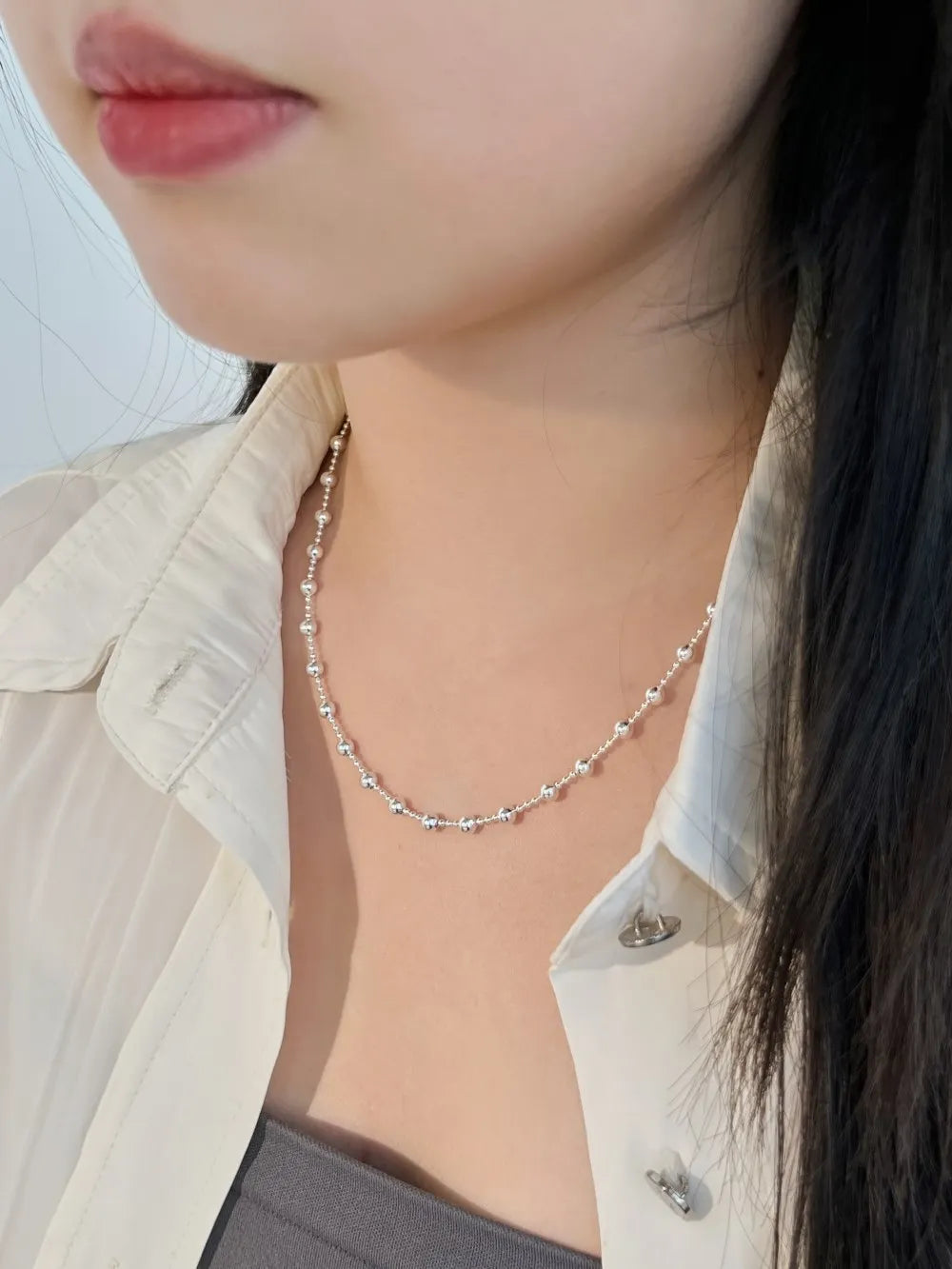 Silver Classic Beaded Necklace