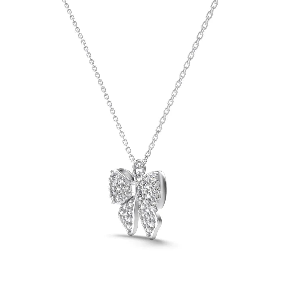 Silver Zircon Round Cut Bow Tie Pendant Necklace
