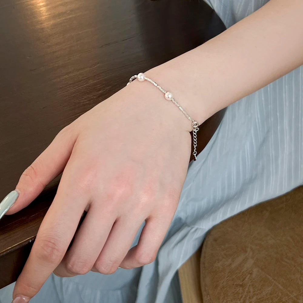 Silver Pearl Multi Layer Bangles Beaded Bracelet