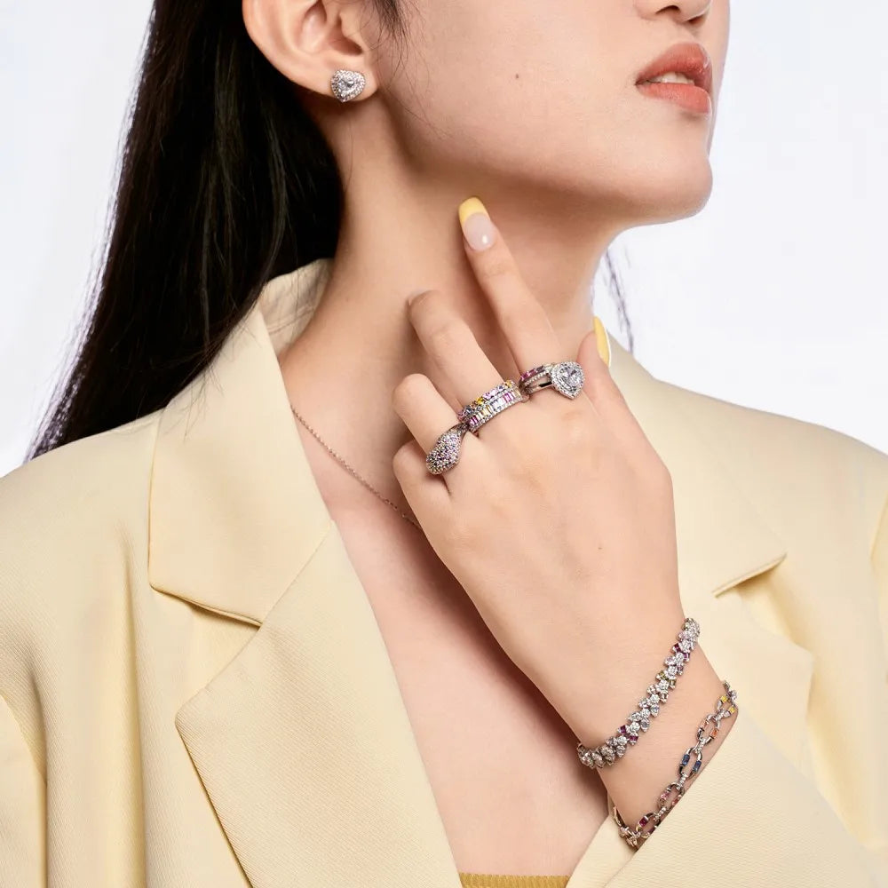 Silver Zircon Baguette Cut Chain Tennis Bracelet