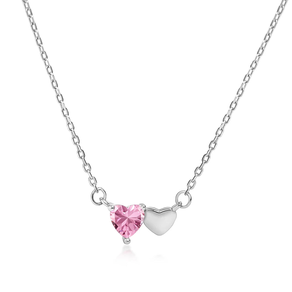 Silver Zircon Heart Cut Love Duel Pendant Necklace