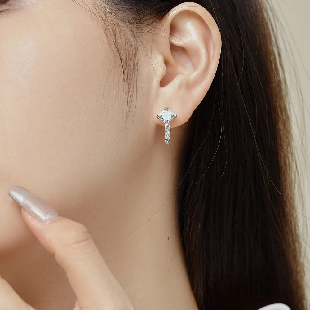 Silver Zircon Princess Cut Classic Huggie Earrings