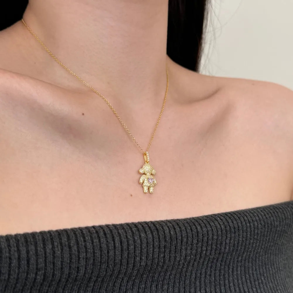 Silver Zircon Heart Cut Girl Pendant Necklace