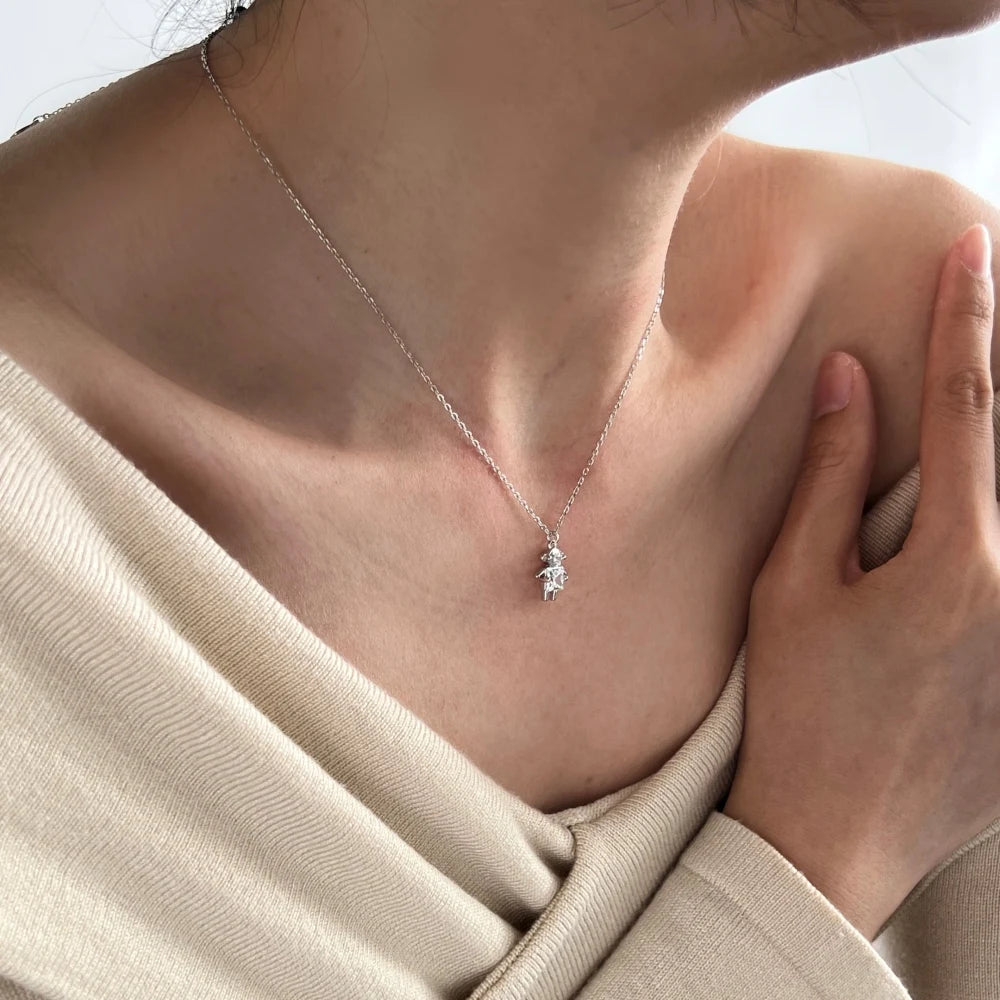 Silver Zircon Princess Cut Boy Pendant Necklace