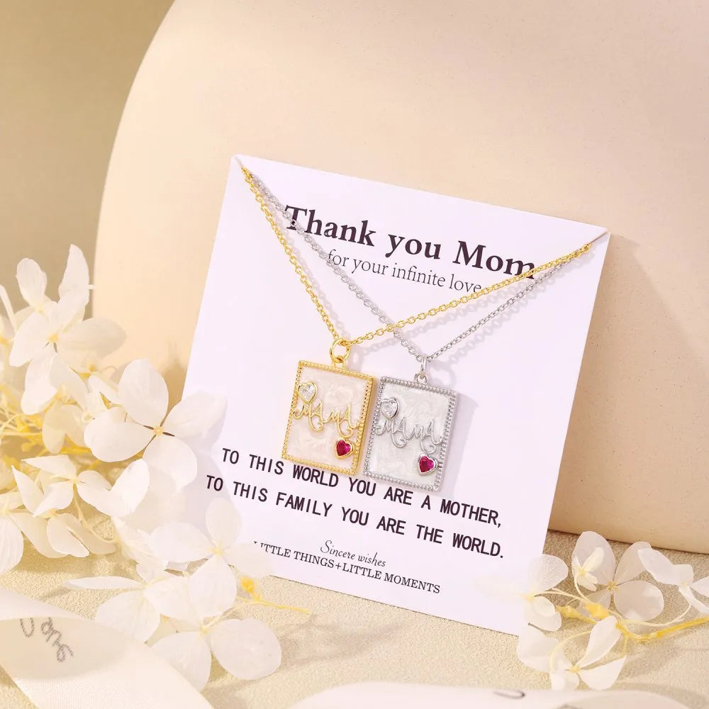 Silver Zircon Heart Cut Mama Pendant Necklace