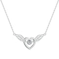 Silver Zircon Round Cut Heart Wings Bar Necklace