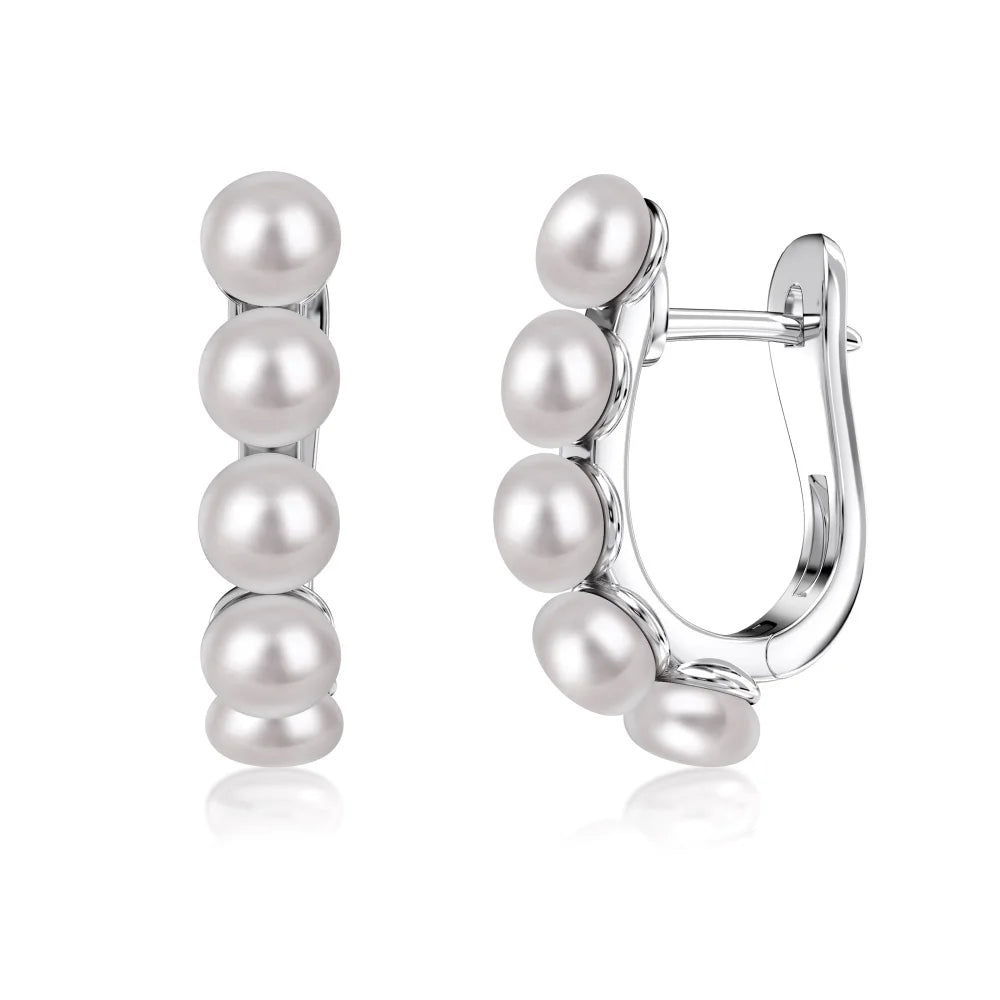 Silver Pearl Dots Ear Hoops