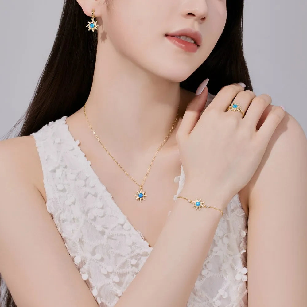 Silver Opal Round Cut Sunshine Chain Bracelet