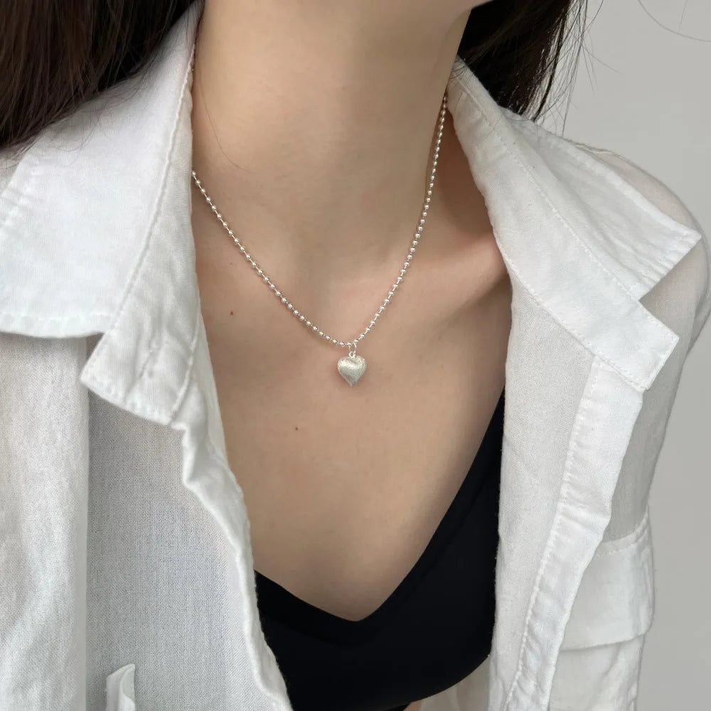 Silver Brushed Heart Pendant Necklace
