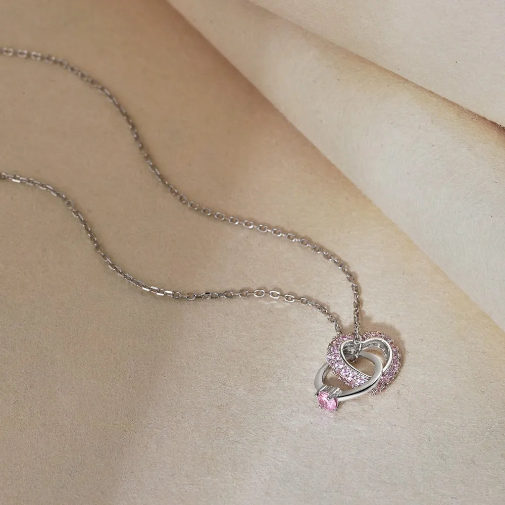 Silver Zircon Round Cut Intersperse Ring Pendant Necklace