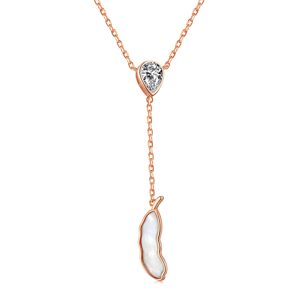 Silver Zircon Pear Cut Bean Pendant Necklace