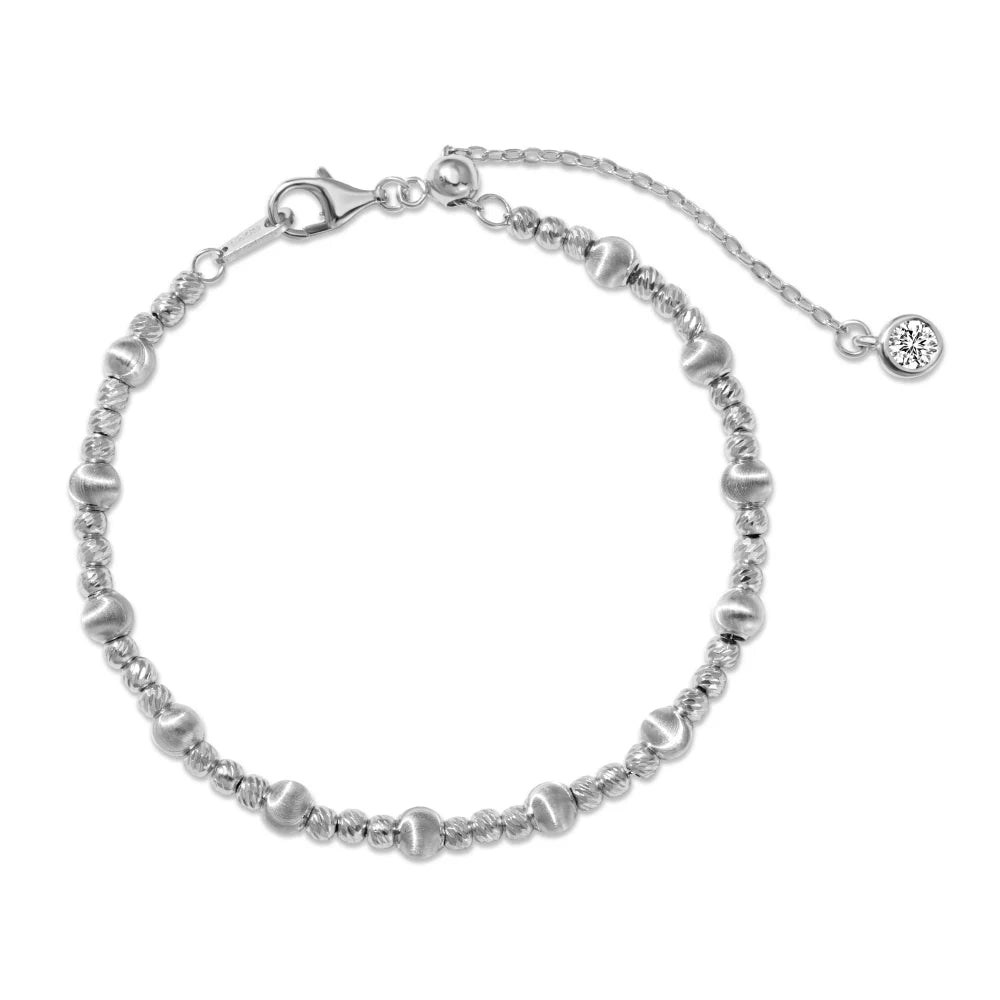Silver Small Brushed Layered Bangles Beaded Bracelet