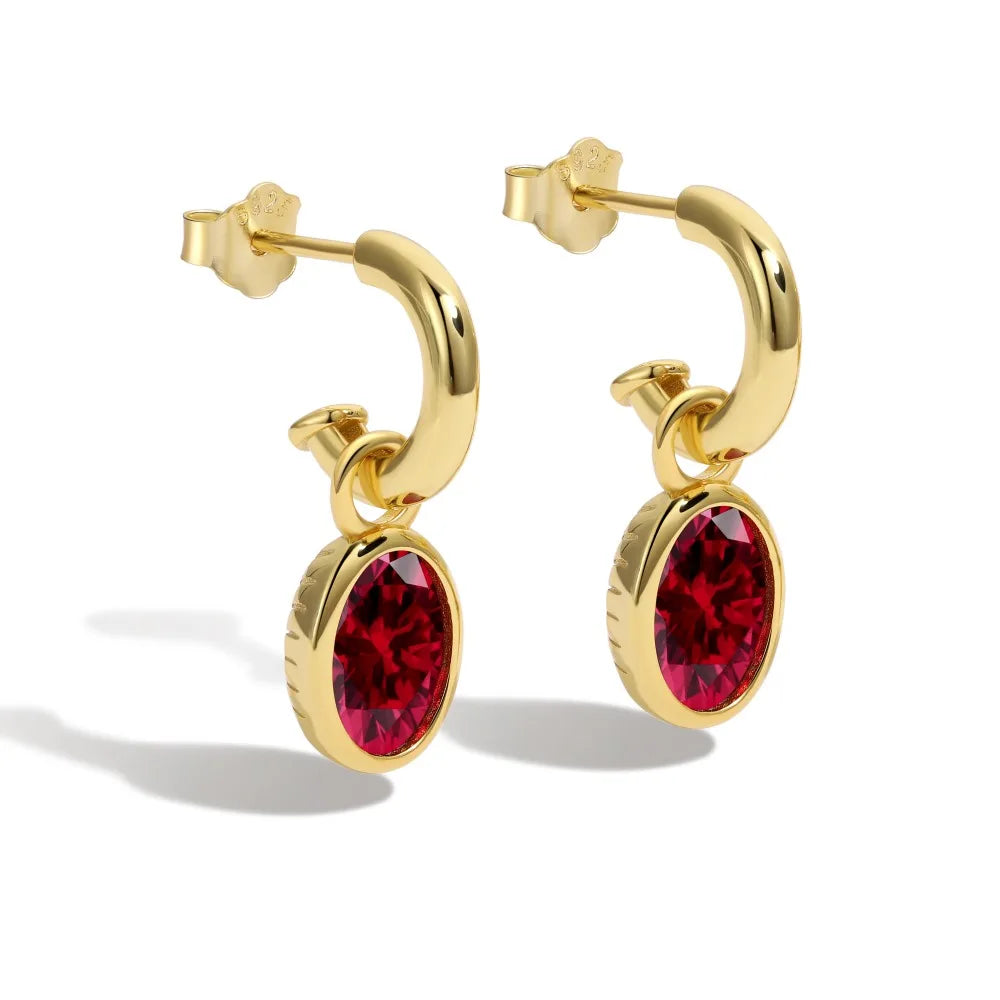 Silver Zircon Oval Cut Drop Huggie Earrings
