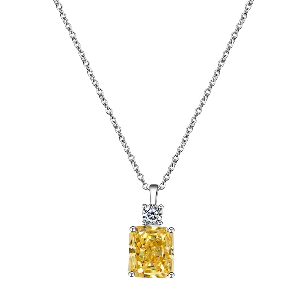 Silver Zircon Radiant Cut Stacked Pendant Necklace