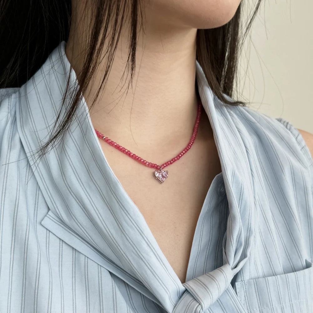 Silver Zircon Princess Cut Double Layer Beaded Necklace