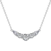 Silver Zircon Pear Cut Smile Bar Necklace