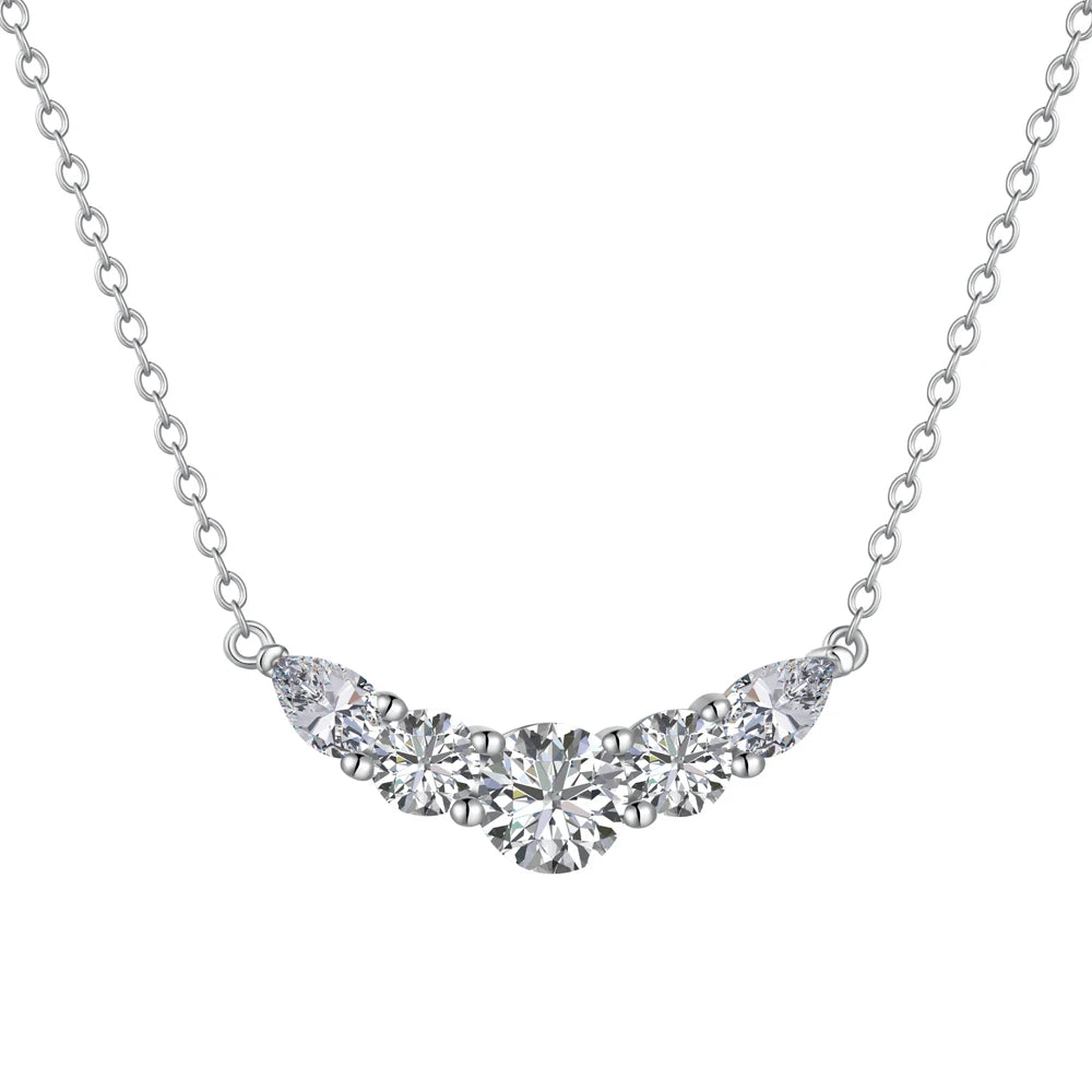 Silver Zircon Pear Cut Smile Bar Necklace