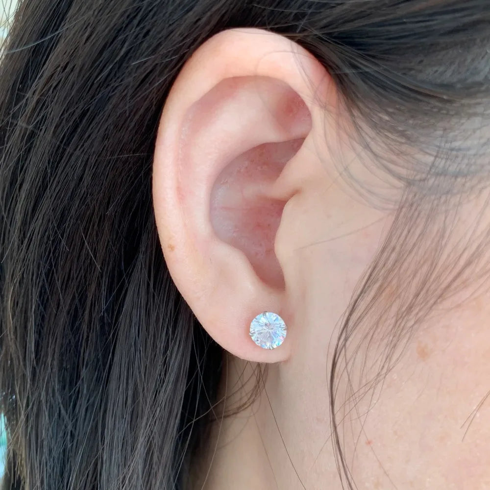 Silver Zircon Round Cut Dots Ear Studs