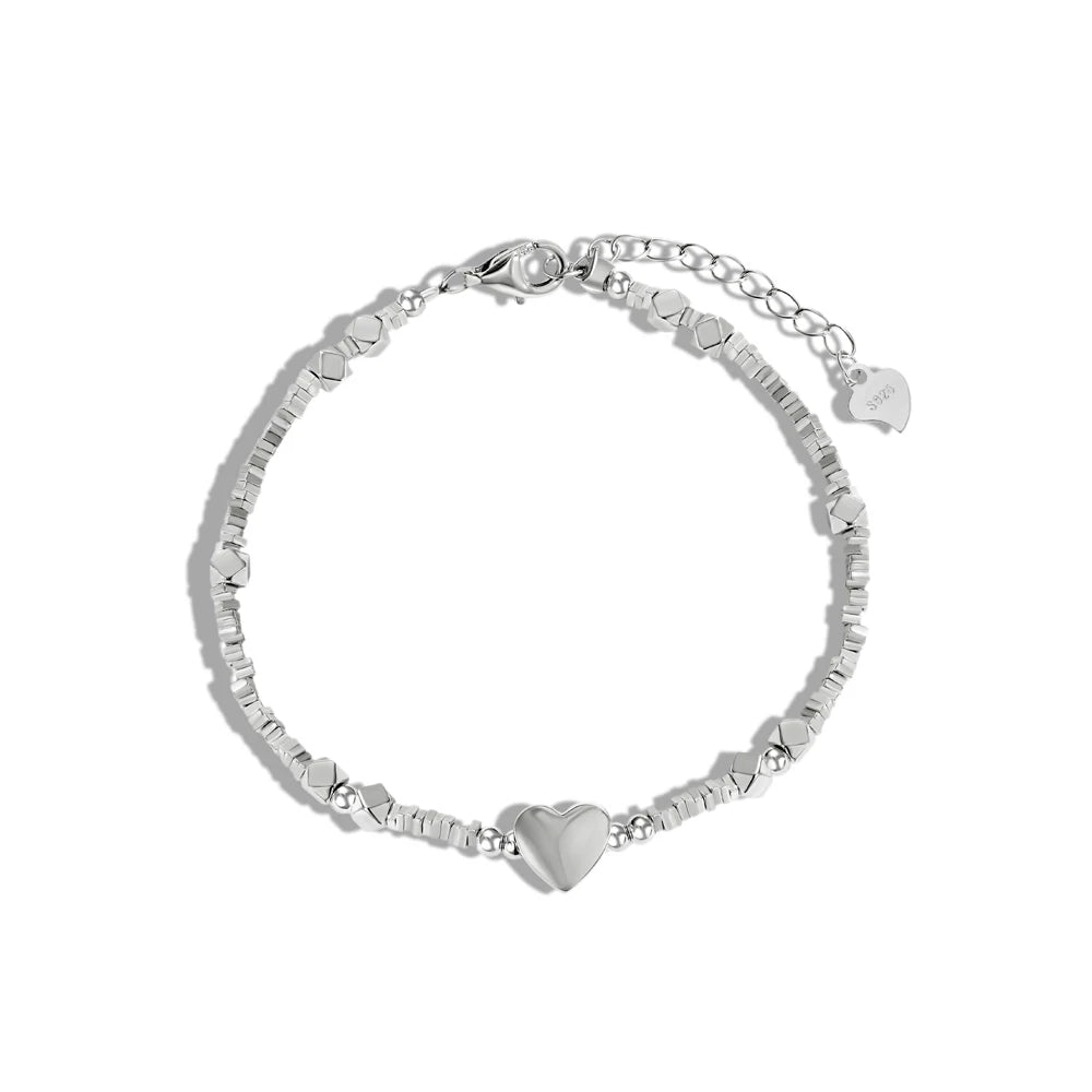 Silver Heart Beaded Bracelet
