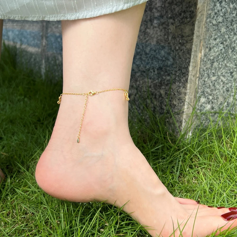 Silver Zircon Round Cut Tassel Anklet