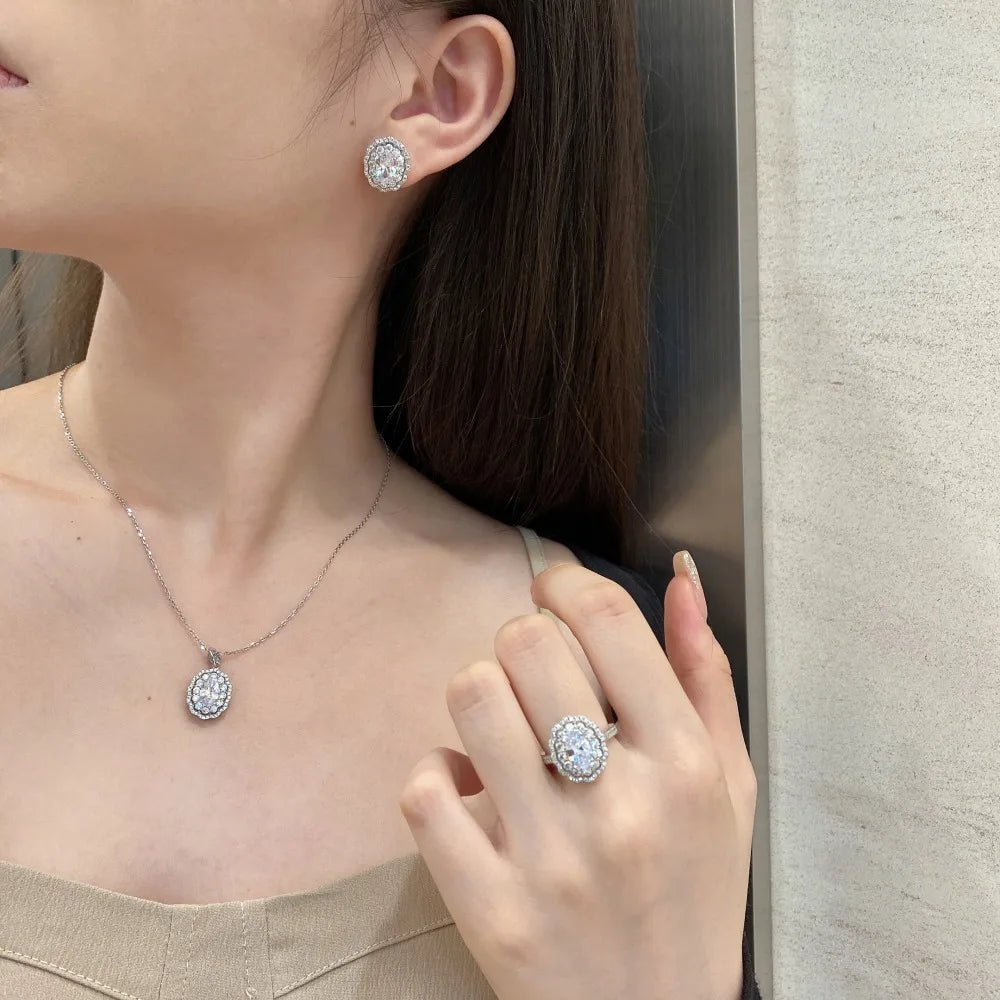 Silver Zircon Oval Cut Party Pendant Necklace