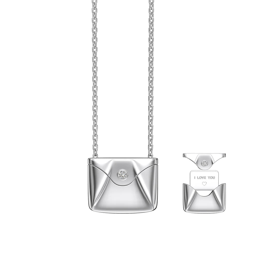 Silver Zircon Round Cut Envelope Pendant Necklace