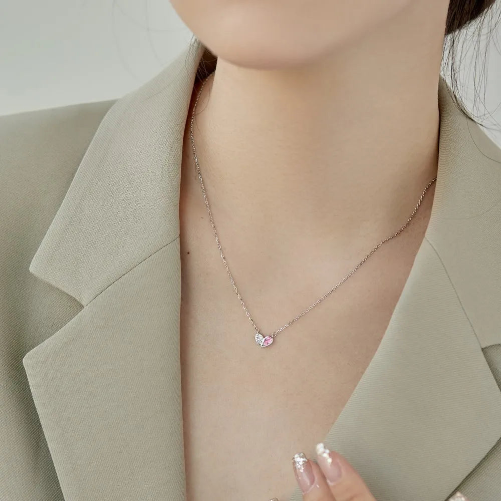 Silver Zircon Pear Cut Heart Pendant Necklace