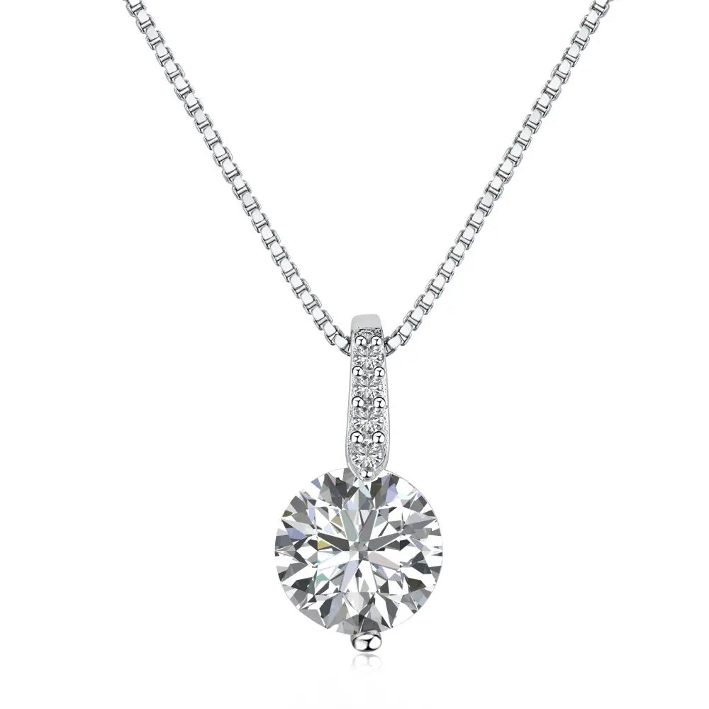 Silver Zircon Round Cut Inlaid Pendant Necklace