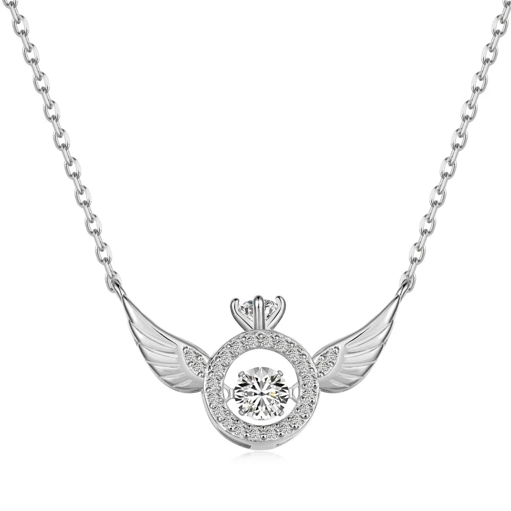 Silver Zircon Round Cut Halo Wings Bar Necklace
