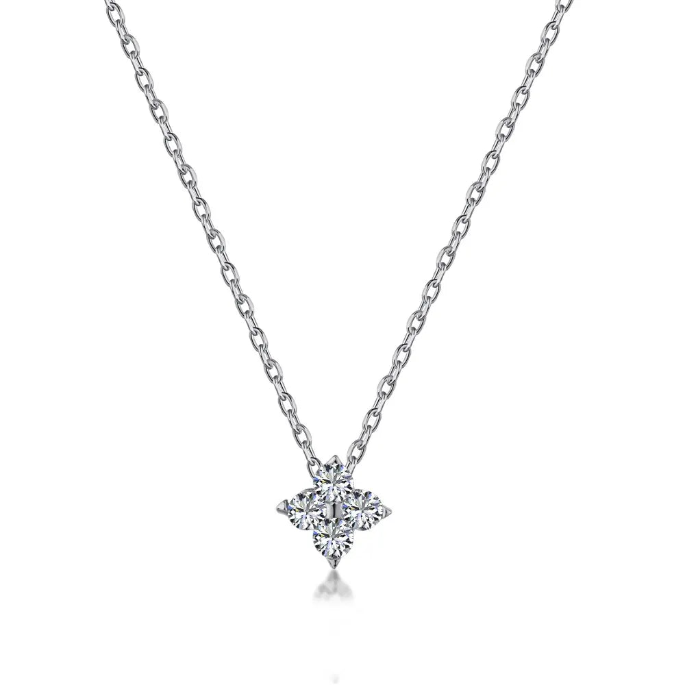 Silver Zircon Round Cut Clover Pendant Necklace