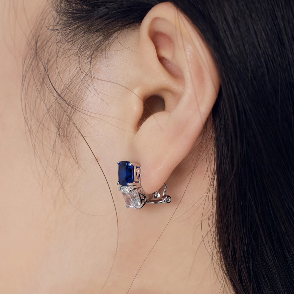 Silver Zircon Cushion Square Cut Stacked Dots Ear Studs