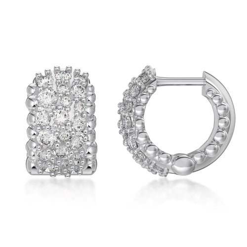 Silver Zircon Round Cut Iced Chunky Ear Hoops