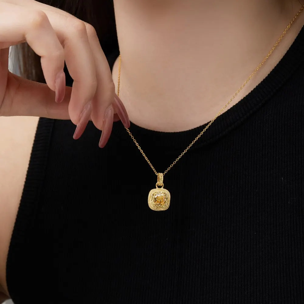 Silver Zircon Cushion Square Cut Halo Pendant Necklace