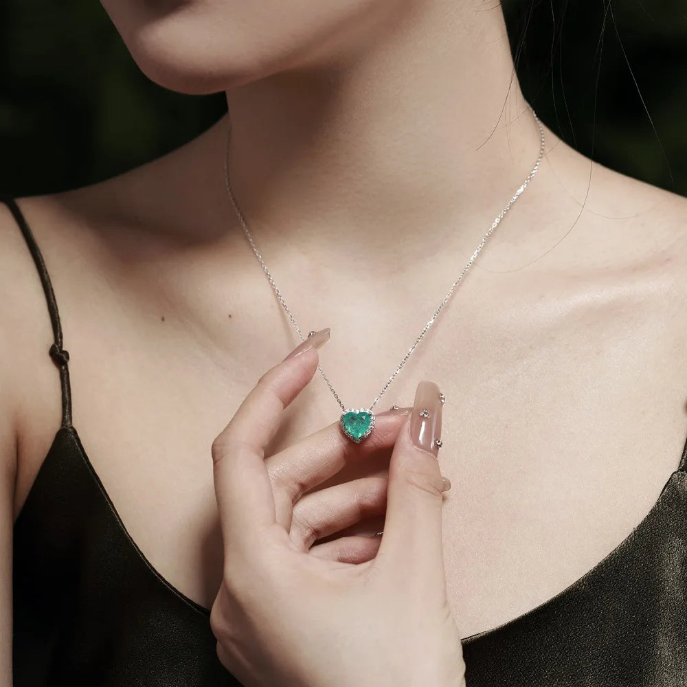 Silver Zircon Heart Cut Halo Pendant Necklace