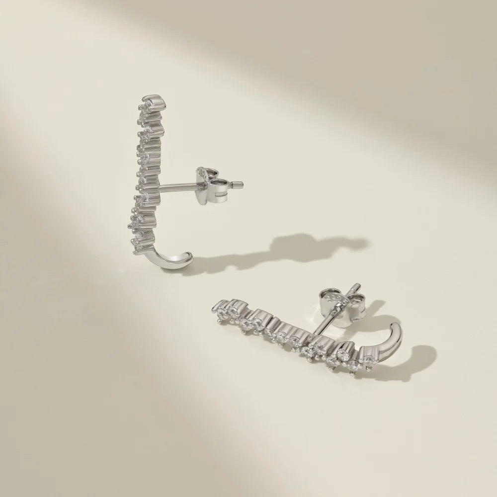 Silver Zircon Round Cut Irregular Line Ear Studs