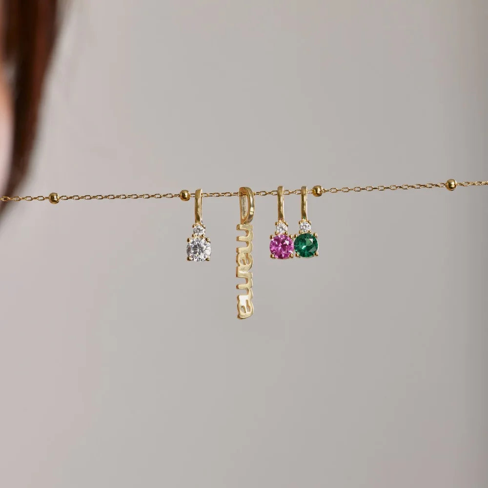 Silver Zircon Round Cut Mama Pendant Necklace