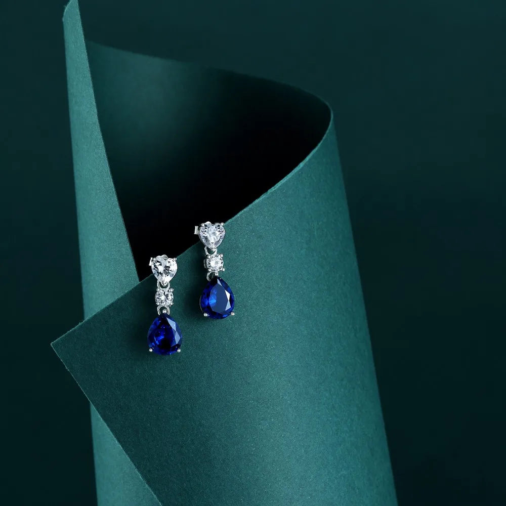 Silver Zircon Pear Cut Heart Drop Earrings